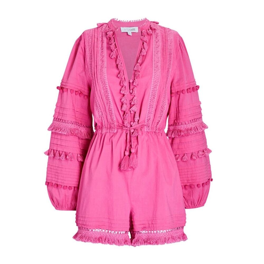 Intermix 6 Small June Tassel Organic Cotton V Neck Long Sleeve Romper Resortwear